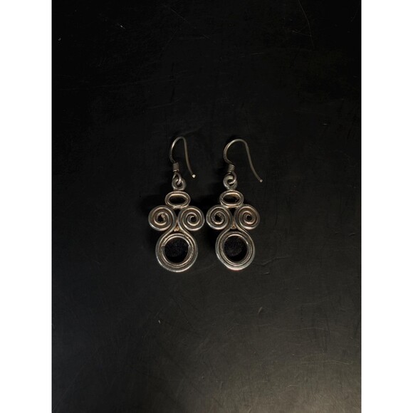 54326-earrings-adinastone-  Sterling Silver Iolite Drop Earrings 925 Swirl Design Dangle Earrings